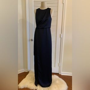 Halston draped satin navy gown size 2